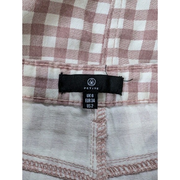 Missguided Sz 2 Pink White Gingham Denim Mini Skirt Distressed Y2K Stretch 24" - Picture 4 of 8